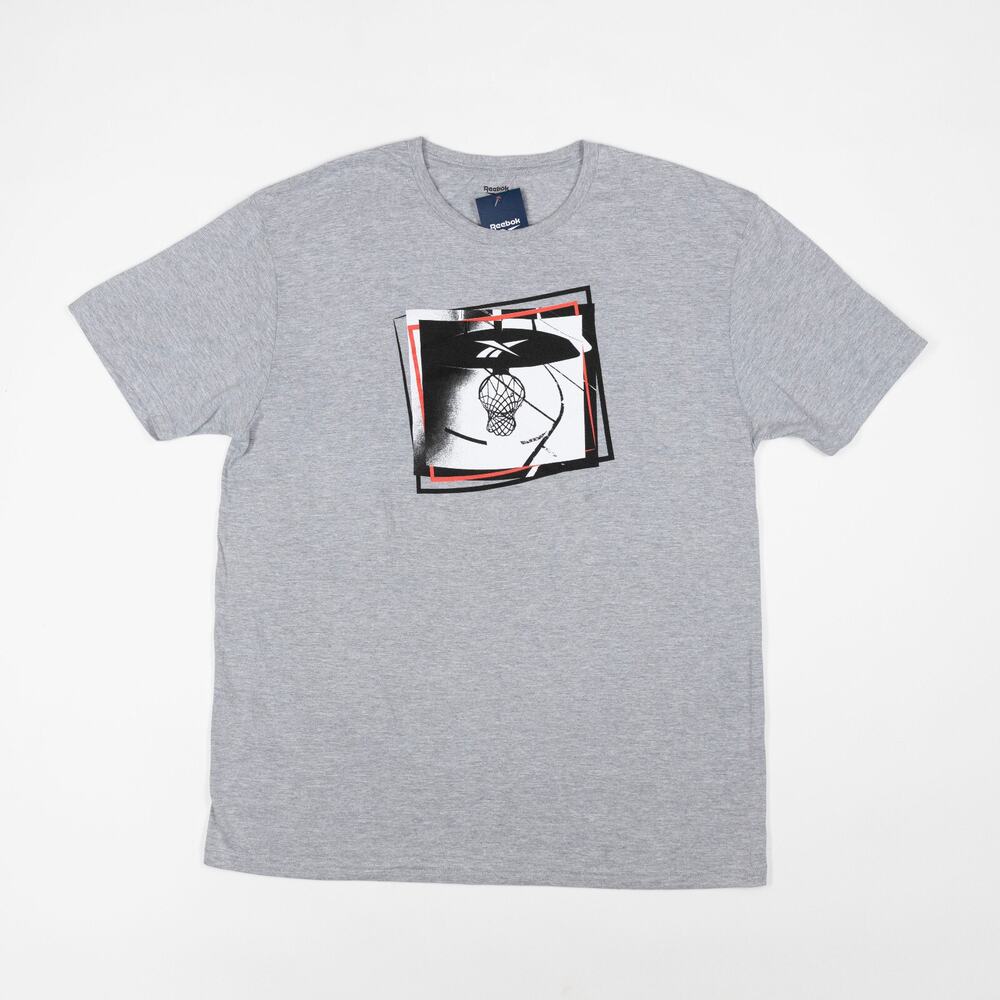 Reebok Men B-Ball Hoop Graphic T-Shirt Grey Heather Size 2XL